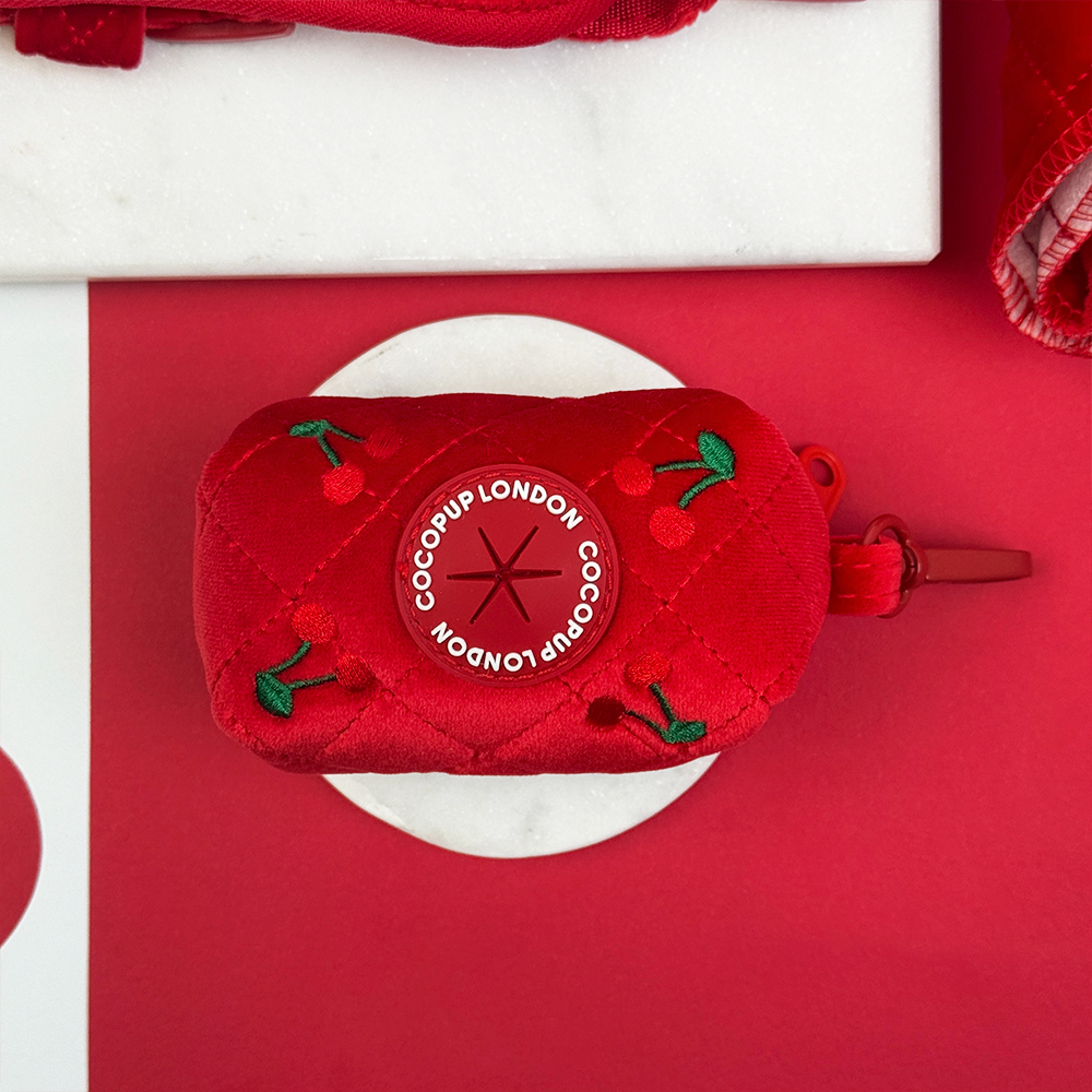 Porte-sac à crottes rouge avec des cerises - Cocopup