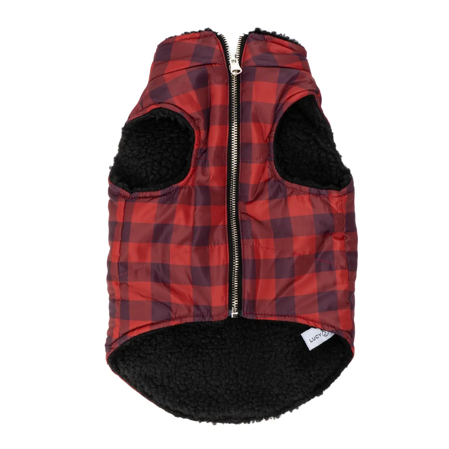 MANTEAU REVERSIBLE POUR CHIEN à carreaux noir & rouge - Lucy & co