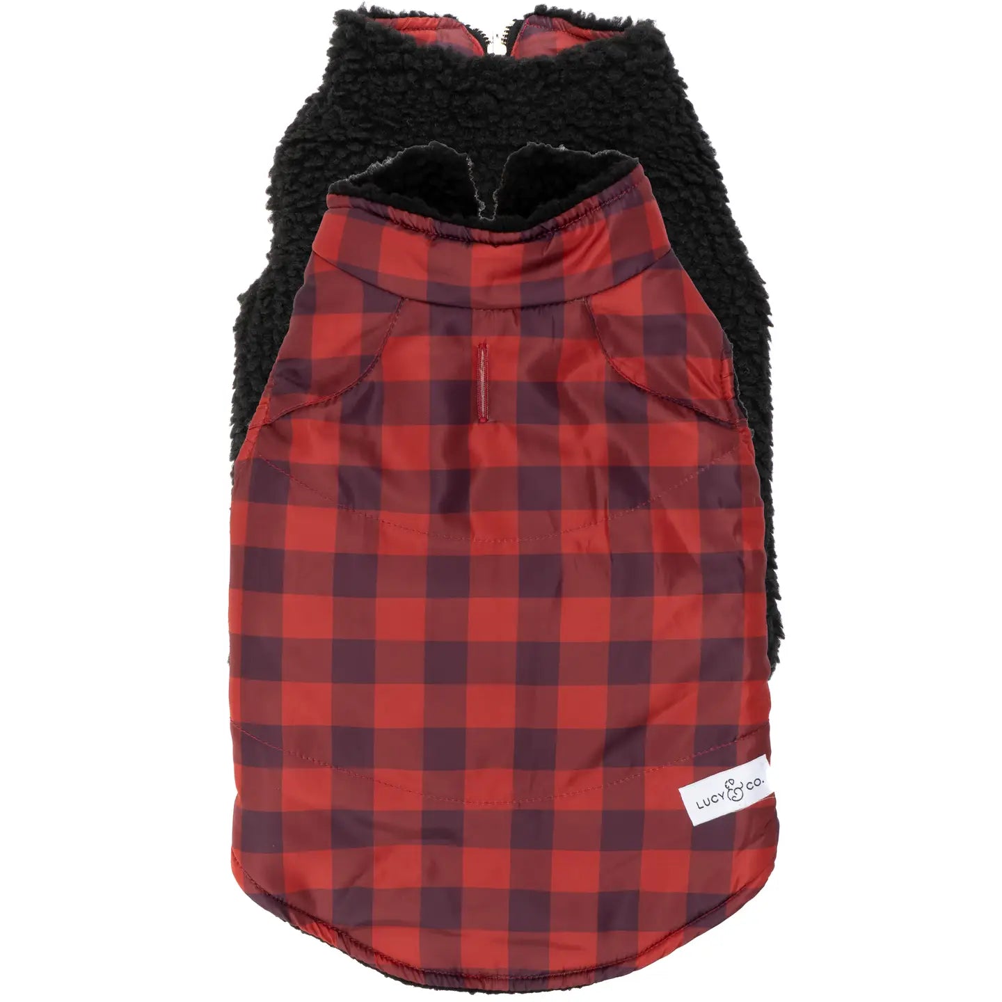 MANTEAU REVERSIBLE POUR CHIEN à carreaux noir & rouge - Lucy & co