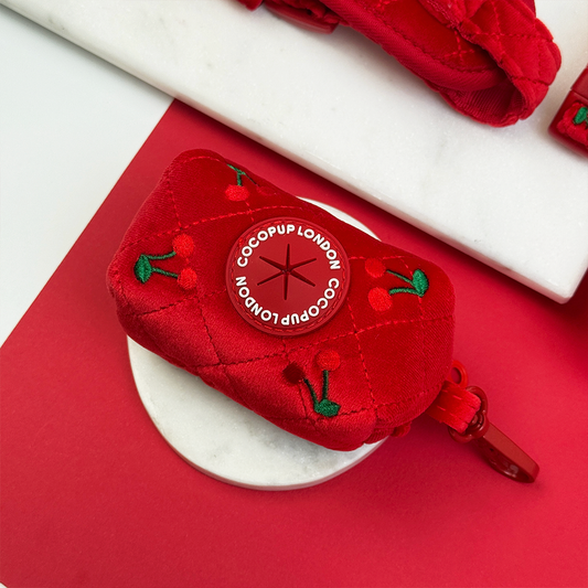 Porte-sac à crottes rouge avec des cerises - Cocopup