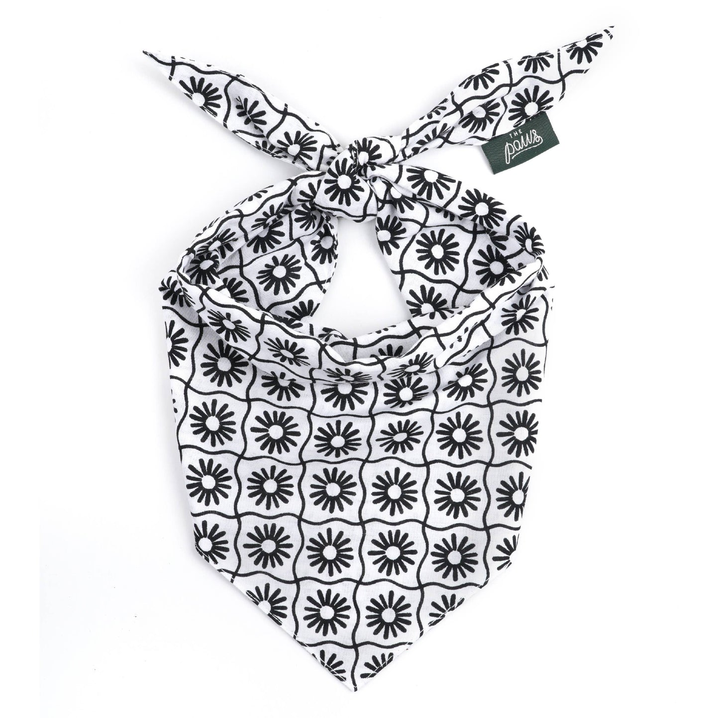Bandana pour chien damier blanc & noir à fleurs - The Paws