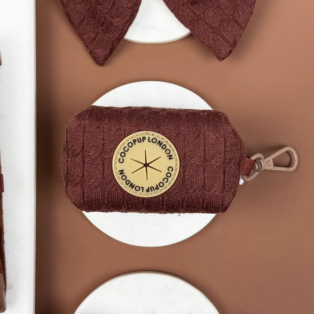 Porte-sac à crottes pour chien en tricot torsadé - Chocolat chaud - Cocopup